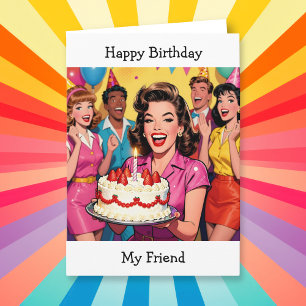 Tarjeta Fiesta Sorpresa Retro Feliz Cumpleaños