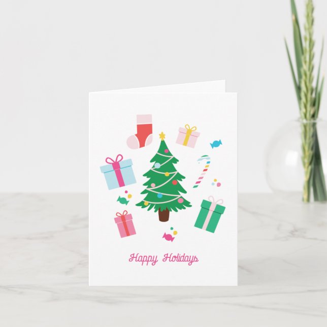 Tarjeta Fiestas felices del árbol de navidad de adormidera (Anverso)