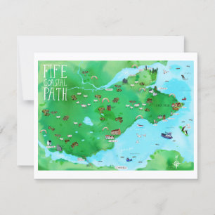 Tarjeta Fife Ruta Costera Escocia Ilustración Mapa Arte