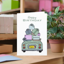 Figaración Green Figaro Car Happy Birday Card