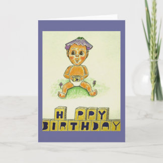 Tarjeta Figura anaranjada linda del feliz cumpleaños