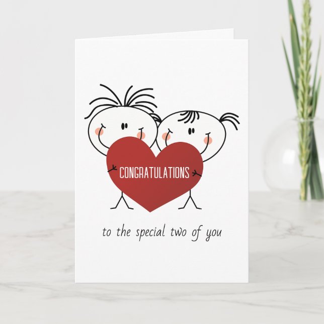 Tarjeta Figura de palo boda con corazón (Anverso)