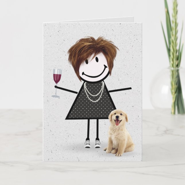 Tarjeta Figura de palo Chica de cumpleaños con recuperador (Anverso)