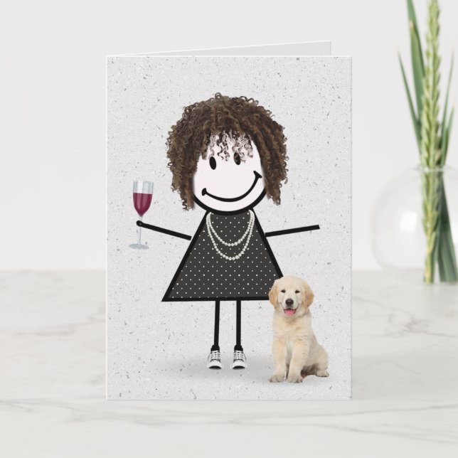 Tarjeta Figura de palo Chica de cumpleaños con recuperador (Anverso)