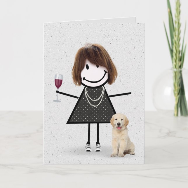 Tarjeta Figura de palo Chica de cumpleaños con recuperador (Anverso)