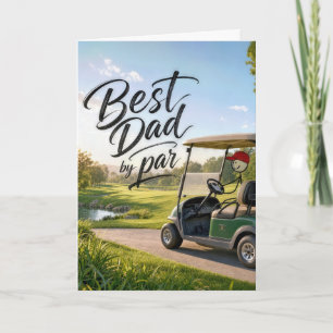 Tarjeta Figura de palo Papá Golfista en un Carrito de Golf