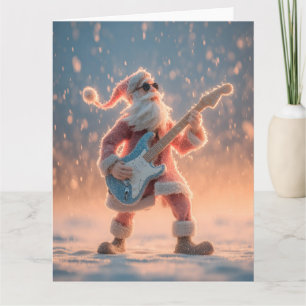 Tarjeta Figura de Papá Noel tocando una guitarra eléctrica