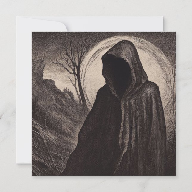 Tarjeta Figura Espantosa con Capucha Ilustración Antigua (Anverso)