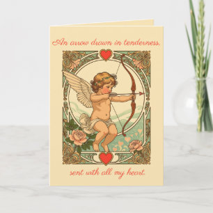 Tarjeta Figura Querúbica Adorable con Corazones y Rosas
