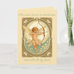 Tarjeta Figura Querúbica Adorable con Florales Art Nouveau