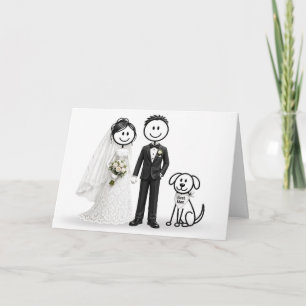 Tarjeta Figuras de palitos de boda con perro de padrino