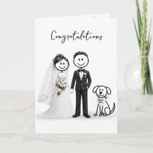 Tarjeta Figuras de palitos de boda con perro de padrino