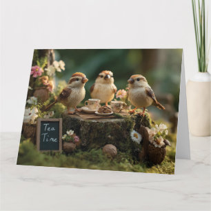 Tarjeta Figuritas de pájaros en miniatura que tienen una f