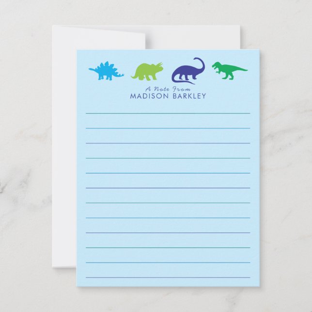 Tarjeta fija tipo dinosaurio azul para niños (Anverso)