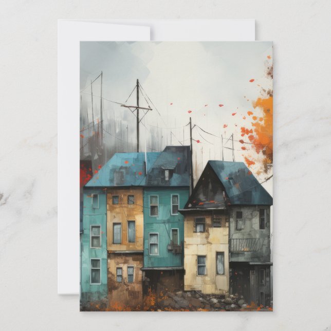 Tarjeta Fila de casas en otoño saludo plano (Anverso)