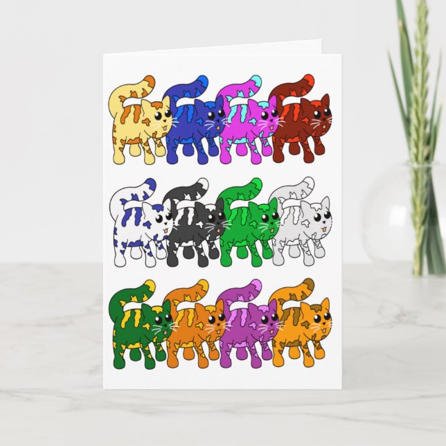 Tarjeta Filas de patrón de gatito de gatitos de Navidad (Anverso)