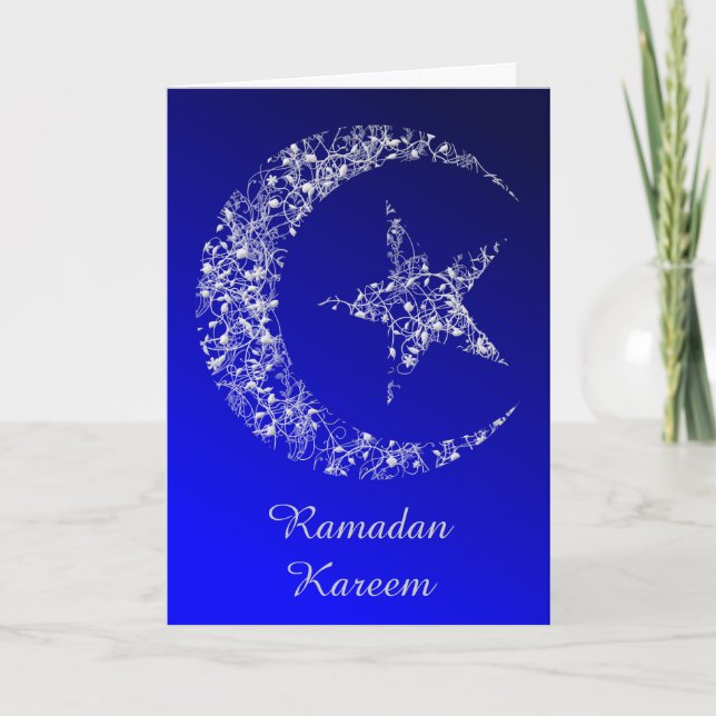 Tarjeta Filigree Crescent Moon and Star sobre azul (Anverso)