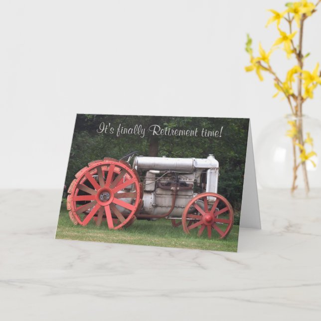 Tarjeta Finalmente Tiempo de Jubilación Tractor Antiguo (flor amarilla)