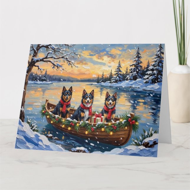 Tarjeta Finnish Lapphund Christmas Boat Holiday (Anverso)