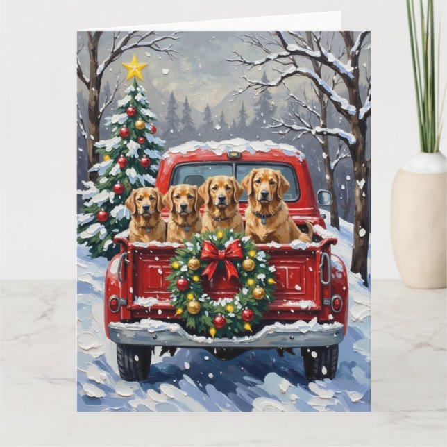 Tarjeta Finnish Lapphund Christmas Red Truck Holiday (Anverso)
