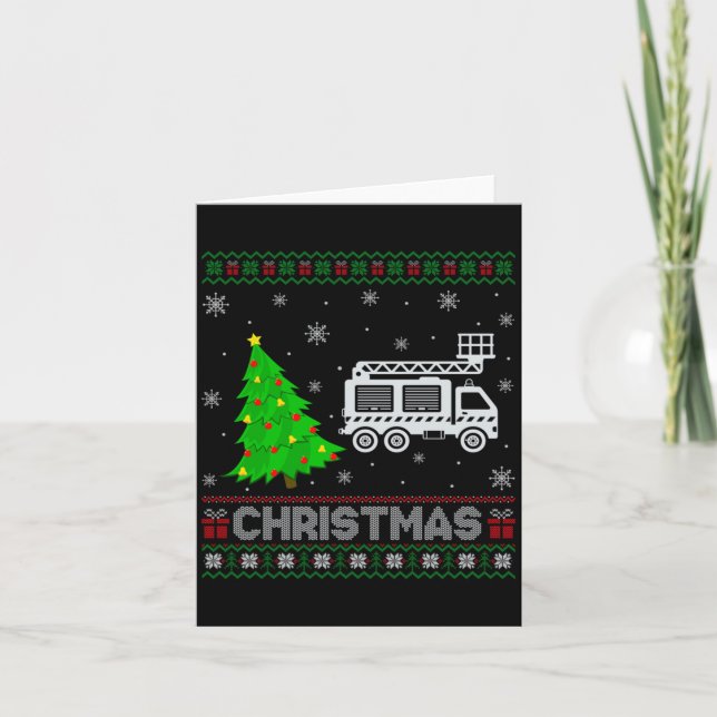 Tarjeta Fire Truck Xmas Tree Lighting Ugly Christmas Sweat (Anverso)