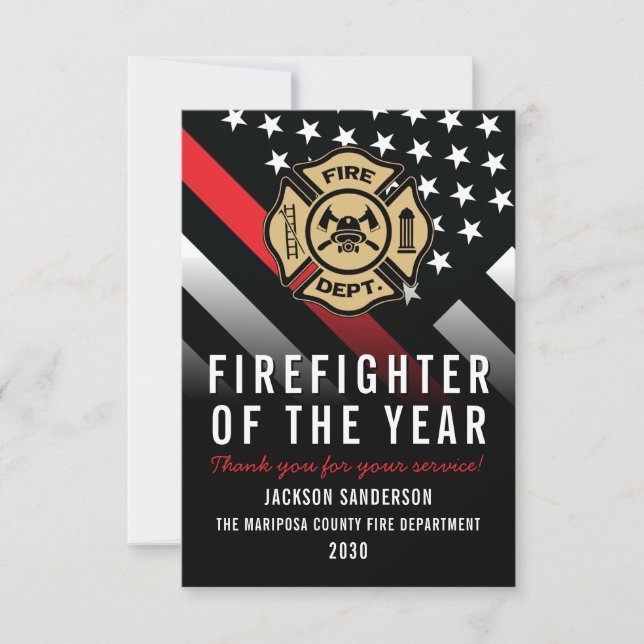 Tarjeta Firefighter of the Year Employee Logo Red Line (Anverso)