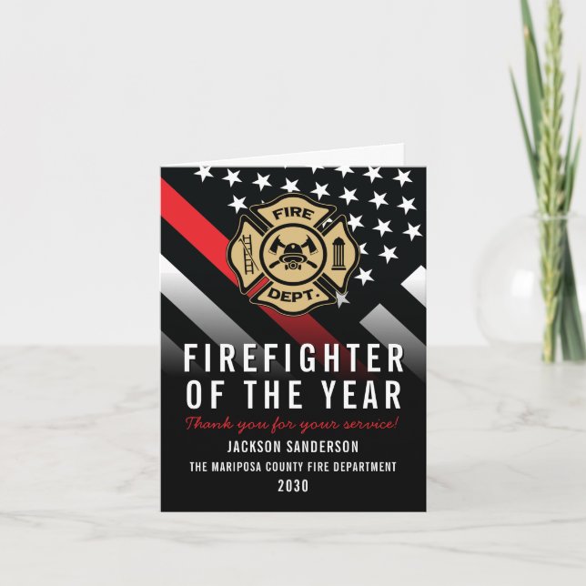 Tarjeta Firefighter of the Year Employee Logo Red Line (Anverso)