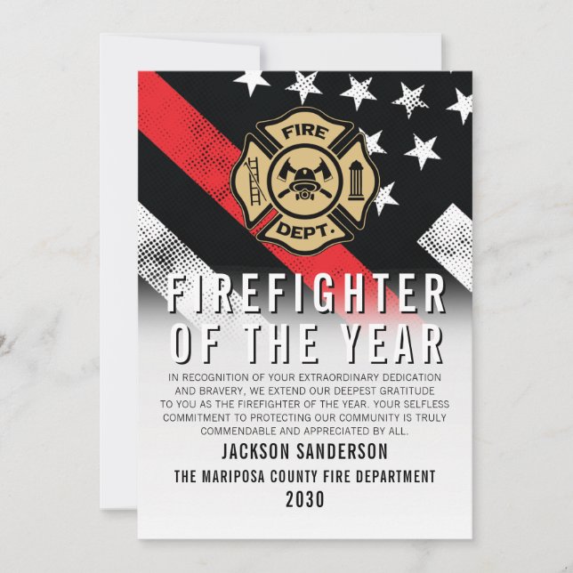 Tarjeta Firefighter of the Year Employee Recognition Logo (Anverso)