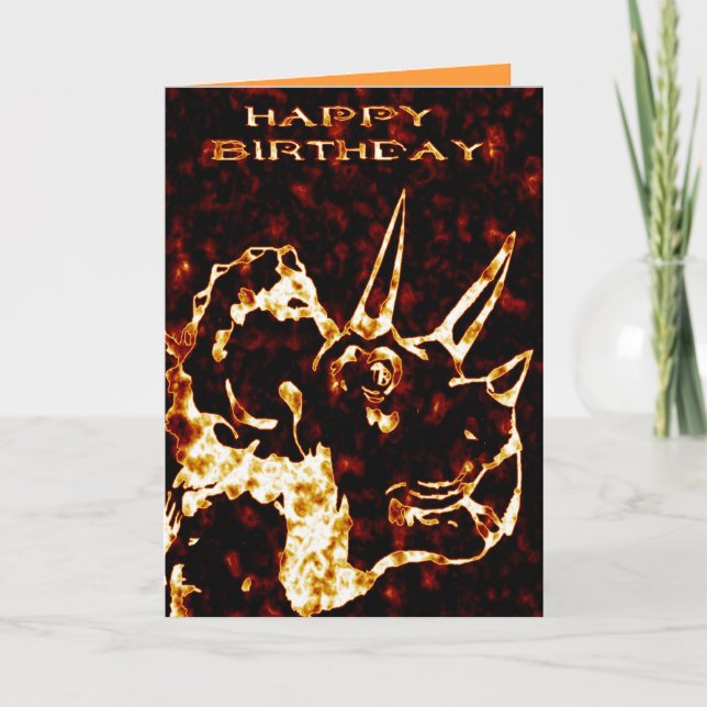 Tarjeta Firey Triceratops Birthday (Anverso)
