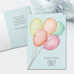 Tarjeta First Birthday Blue Balloons Boy Greeting<br><div class="desc">Birthday greeting card features watercolor balloons on a pink background and a humorous unexpected message on the inside - you can change it. Also available in PINK in our store.</div>
