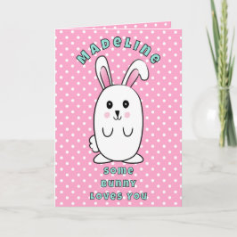 Tarjeta  First Birthday Cute Bunny Cartoon Pink Birthday