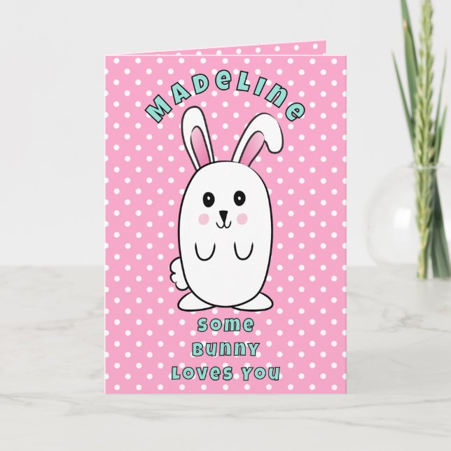 Tarjeta  First Birthday Cute Bunny Cartoon Pink Birthday (Anverso)