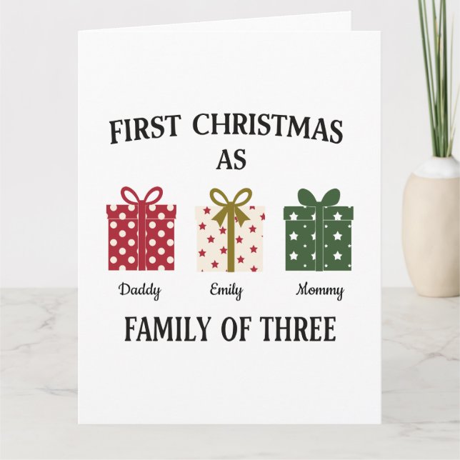 Tarjeta First Christmas as Family of Three Gift (Anverso)