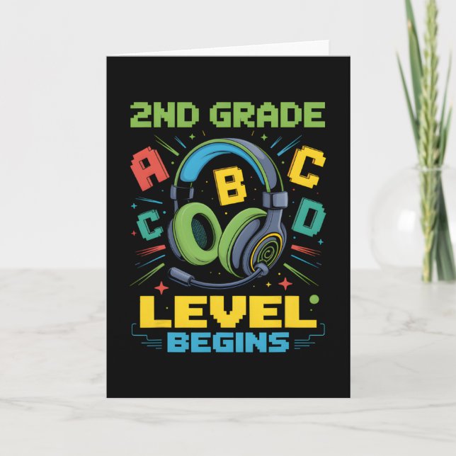 Tarjeta First Day Of 2nd Grade Level Begins Shirt Gamer Bo (Anverso)