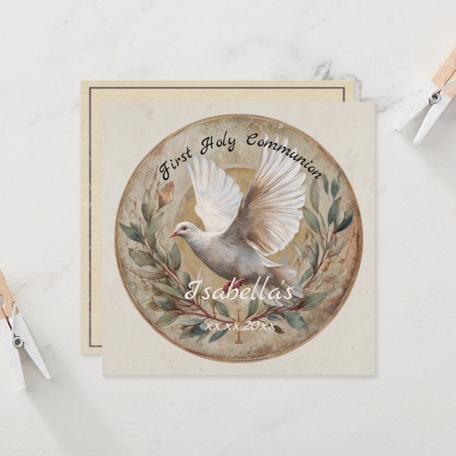 Tarjeta  First Holy Communion Dove Vintage Christian Theme (Anverso/Reverso In Situ)