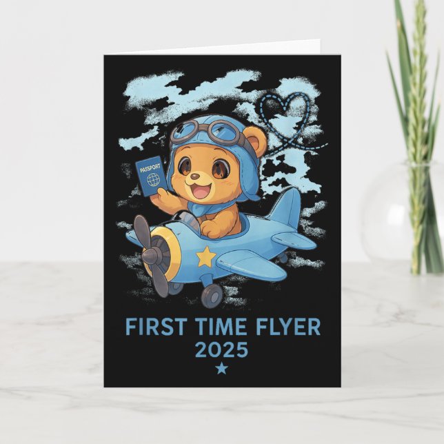 Tarjeta First Time Flyer 2025 Teddy Bear Aviator Kids Todd (Anverso)