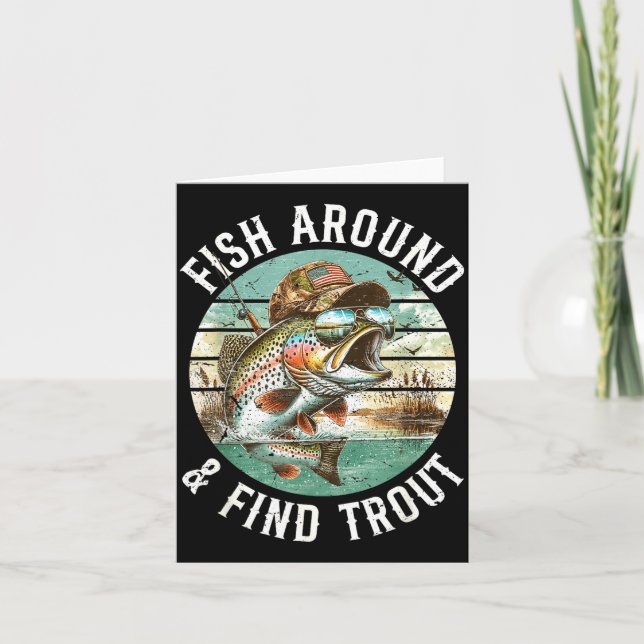 Tarjeta Fish Around Find Trout, Funny Fisherman Fishing Jo (Anverso)
