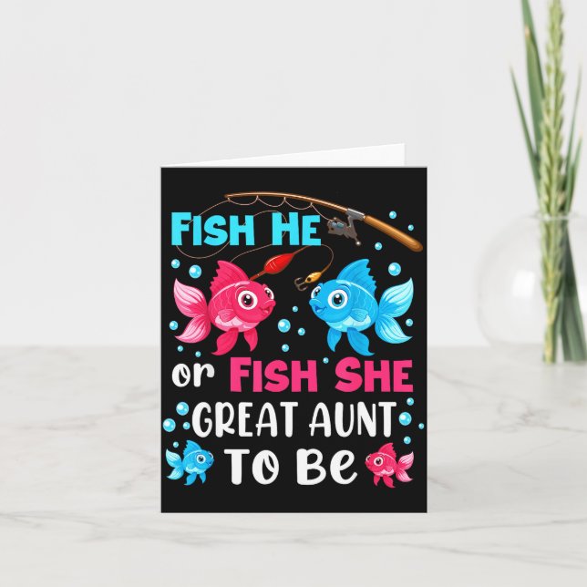Tarjeta Fish He Or Fish She Gender Reveal Family Great Aun (Anverso)
