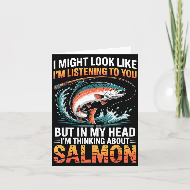 Tarjeta Fisherman Fish Angler Thinking About Salmon Fishin (Anverso)