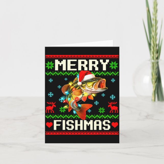 Tarjeta Fishing B Fish Merry Fishmas Fisherman Ugly Christ (Anverso)