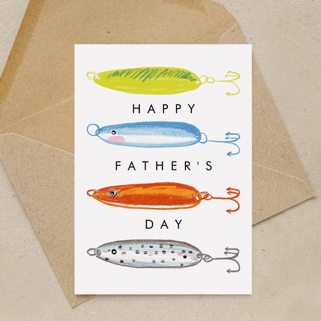 Tarjeta Fishing Bait Happy Father's Day (Fishing bait illustration Happy Father's Day greeting card.)