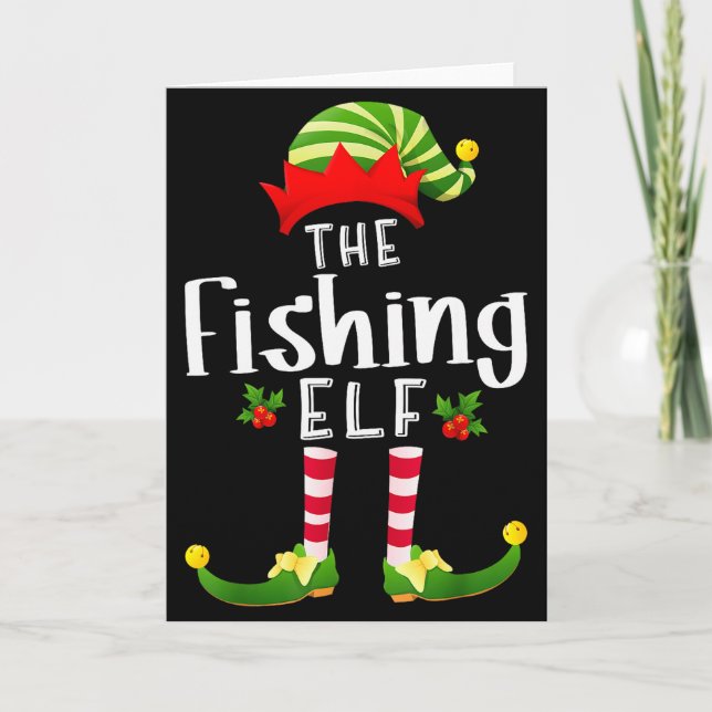 Tarjeta Fishing Christmas Elf Matching Pajama X-mas Party  (Anverso)