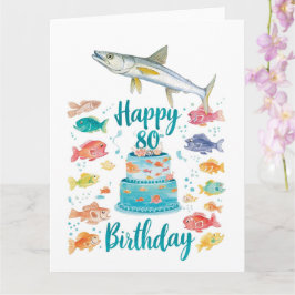 Tarjeta Fishing Lover 80th Birthday Watercolor 