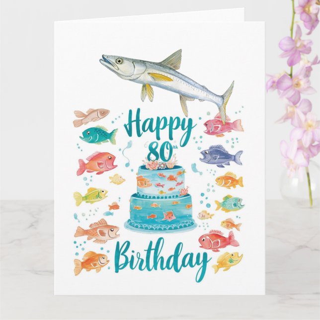 Tarjeta Fishing Lover 80th Birthday Watercolor  (Orquídea)