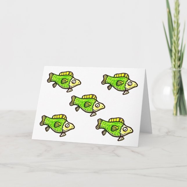 Tarjeta Five Cartoon Green Fish Greeting Card (Anverso)