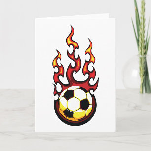 Tarjeta Flamante bola de fútbol deporte de fuego caliente