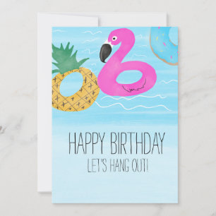 Tarjeta Flamenco Acuarela Tropical Piscina Cumpleaños Amig