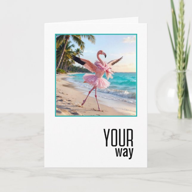 Tarjeta Flamenco de Cumpleaños con Tutú Rosa (Anverso)