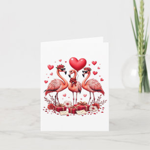 Tarjeta Flamenco de San Valentín Rosa Animal Corazón Feliz