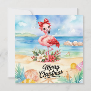 Tarjeta Flamenco lleva sombrero de Santa para Navidad